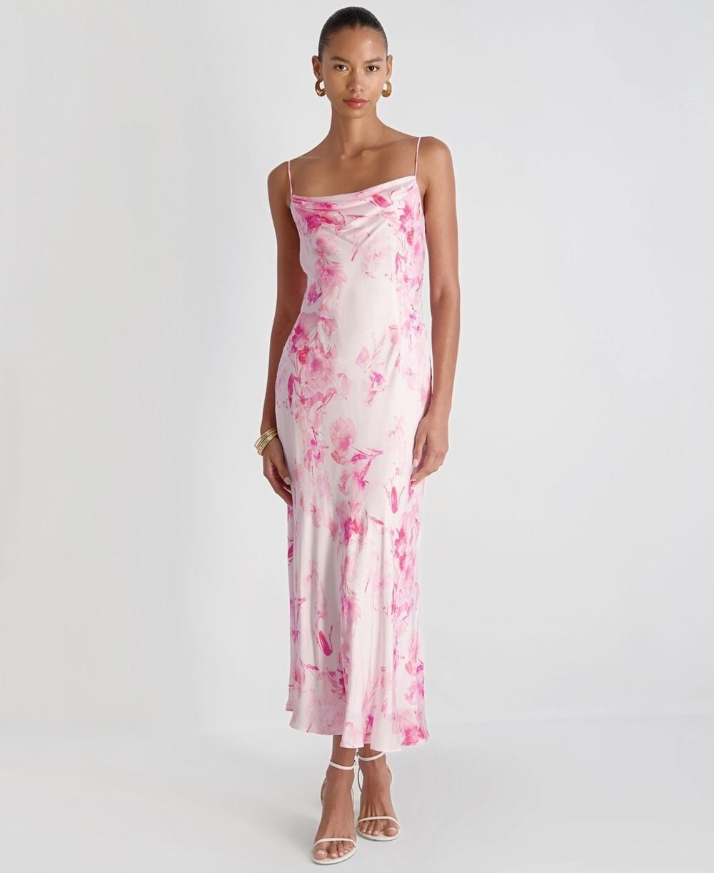 French Connection Women Oona Satin Sophie Cowl Neck Flare Midi Dress Size 8 3736